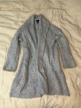 J. Crew Women’s Gray Ribbed Open-Front Sweater Cardigan with pockets